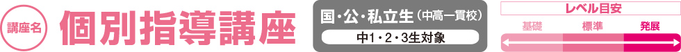 個別指導講座は中高一貫校（国公私立生）の中1～3生までが対象です。