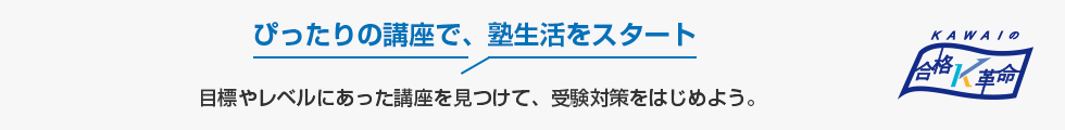 ぴったりの講座で、塾生活をスタート　目標やレベルにあった講座を見つけて、受験対策をはじめよう。