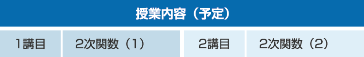 授業内容（予定）1講目：2次関数（1）　2講目：2次関数（2）