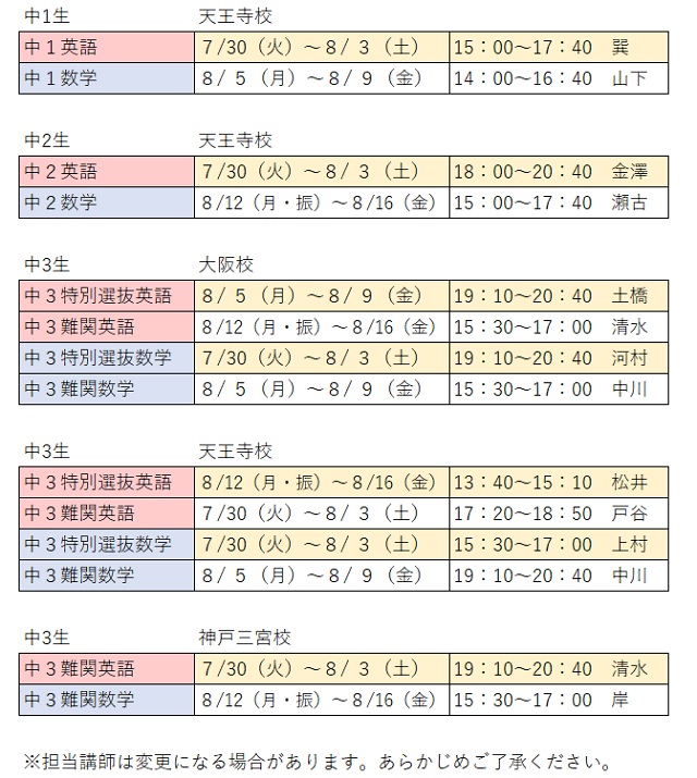 ※担当講師は変更になる場合があります。あらかじめご了承ください。