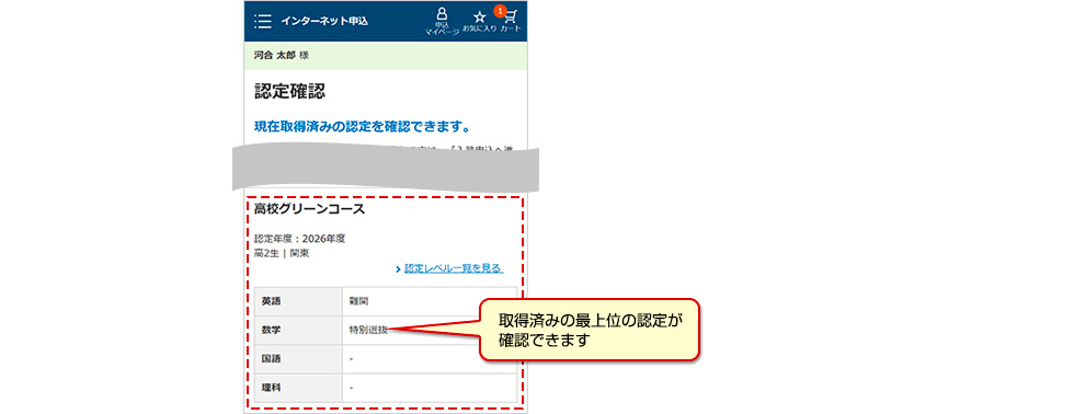 取得済みの最上位の認定が確認できます