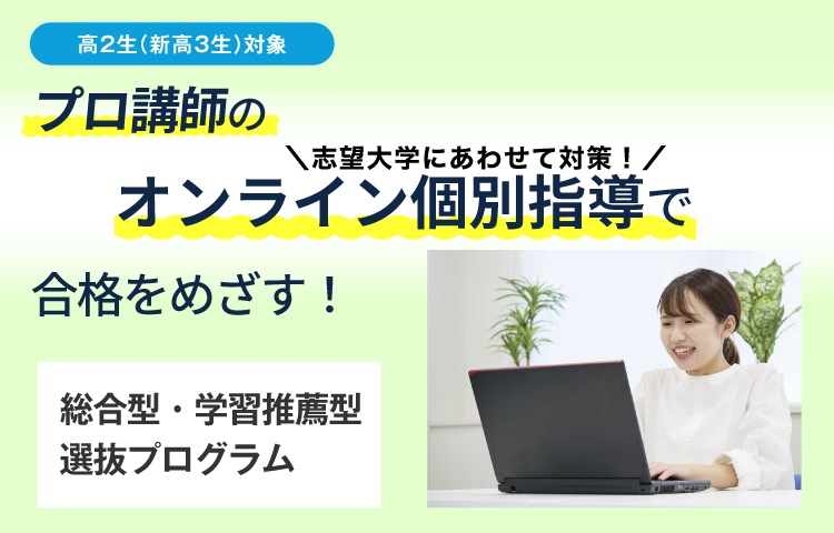 高2生（新高3生）対象　志望大学にあわせて対策！プロ講師のオンライン個別指導で合格をめざす！　総合型・学校推薦型選抜プログラム