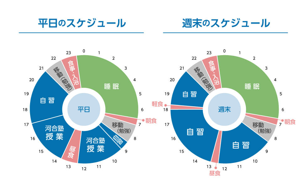 浪人時の1日のスケジュール円グラフ