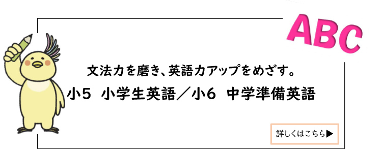 文法力を磨き、英語力アップをめざす。　小5 小学生英語／小6 中学準備英語 詳しくはこちら