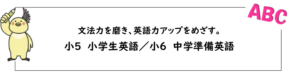文法力を磨き、英語力アップをめざす。　小5 小学生英語／小6 中学準備英語 詳しくはこちら