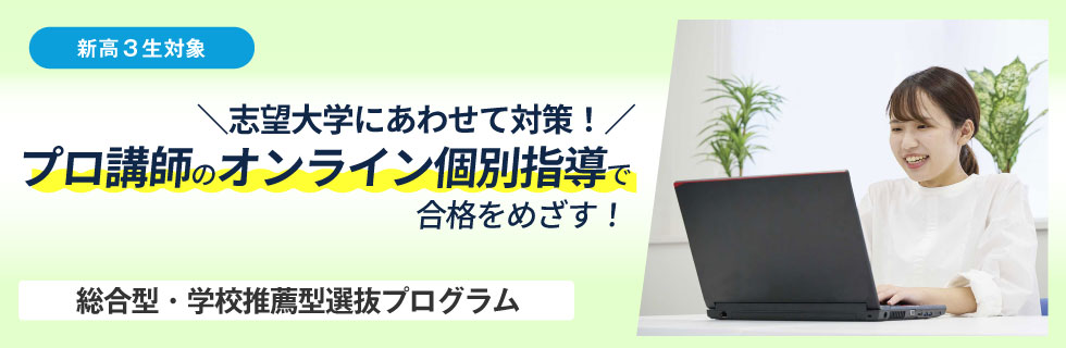 新高3生対象　志望大学にあわせて対策！プロ講師のオンライン個別指導で合格をめざす！　総合型・学校推薦型選抜プログラム