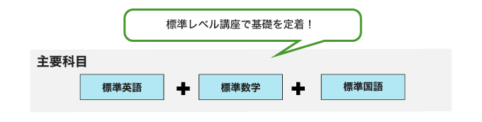 主要科目 標準英語＋標準数学＋標準国語 標準レベル講座で基礎を定着！