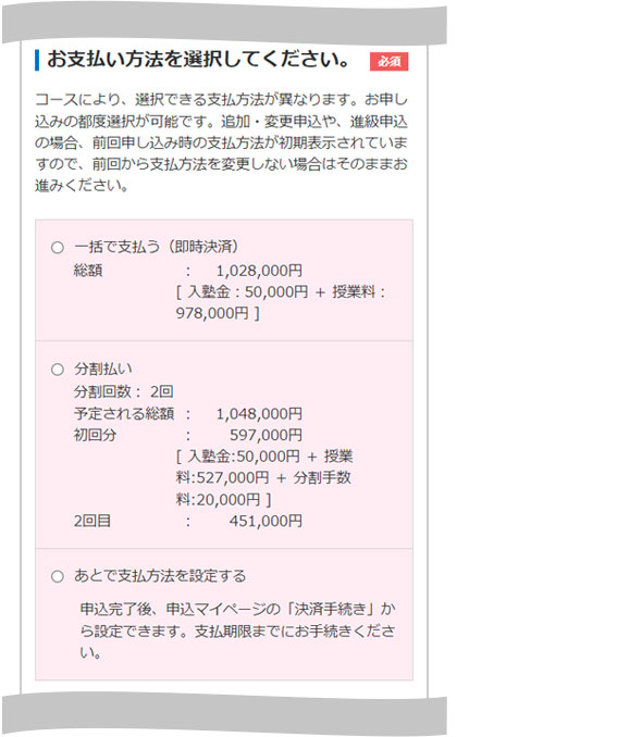支払方法の選択