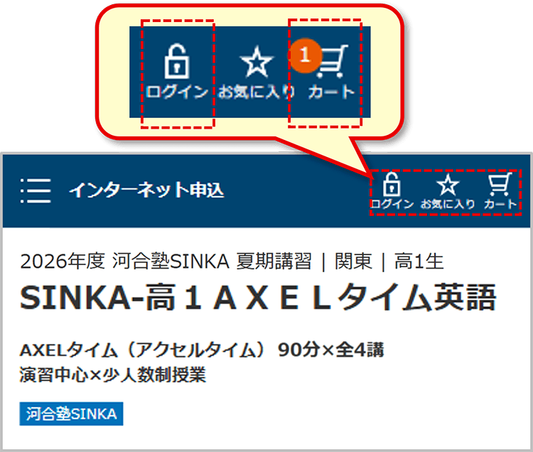 ［ログイン］鍵マーク、［カート］マーク