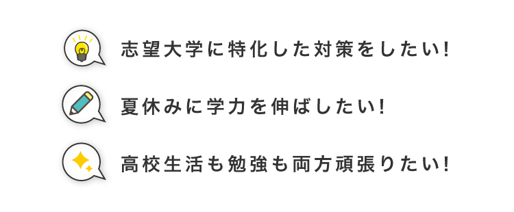 志望大学に特化した対策をしたい！夏休みに学力を伸ばしたい！高校生活も勉強も両方頑張りたい！
