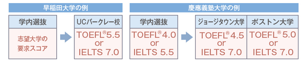 早稲田大学の例、慶應義塾大学の例