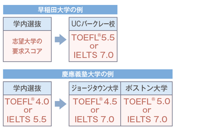 早稲田大学の例、慶應義塾大学の例